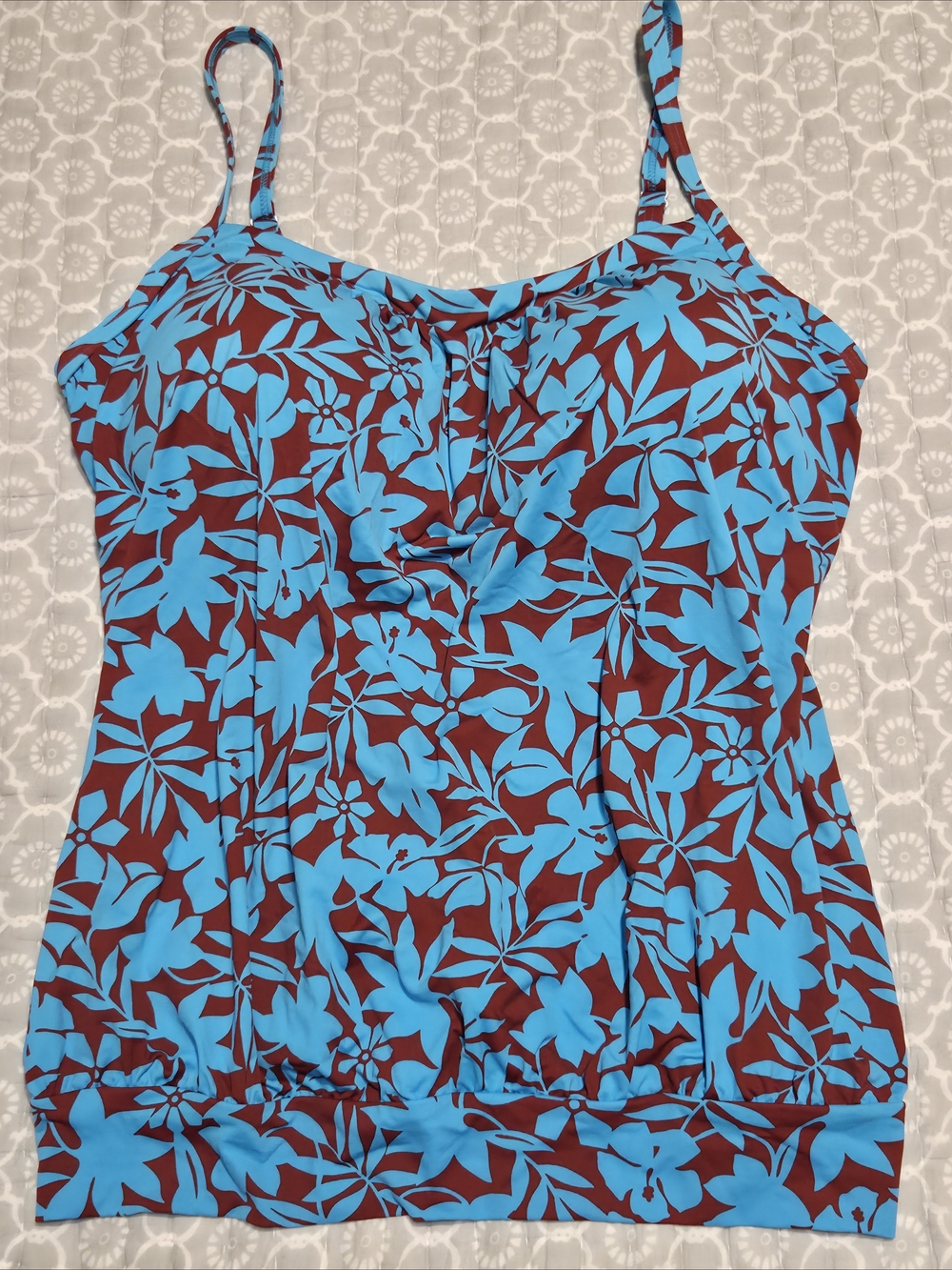 Lands' End Turquoise Floral Blouson Tankini